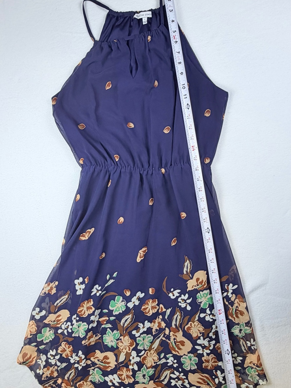 Collective Concepts Navy Blue Floral Chiffon Halter Dress Large Boho Fall - Picture 5 of 8